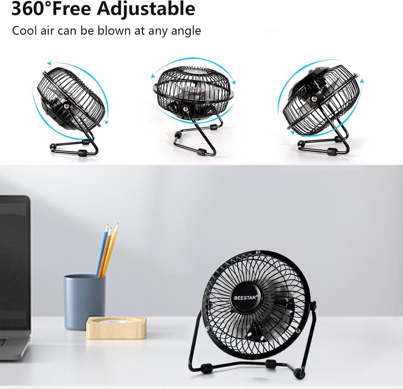Beestar 4 Inch Mini Fan with Metal Construction,Powerful USB Powered,360° Rotation desk Personal Cooling Usb fans small quiet for Home Office Bedroom - Image 4